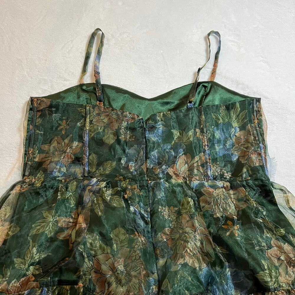 NEW Lulus Exclusive Glamour Green Floral Organza Tiered Maxi Dress Size 2X Boho - Picture 8 of 12